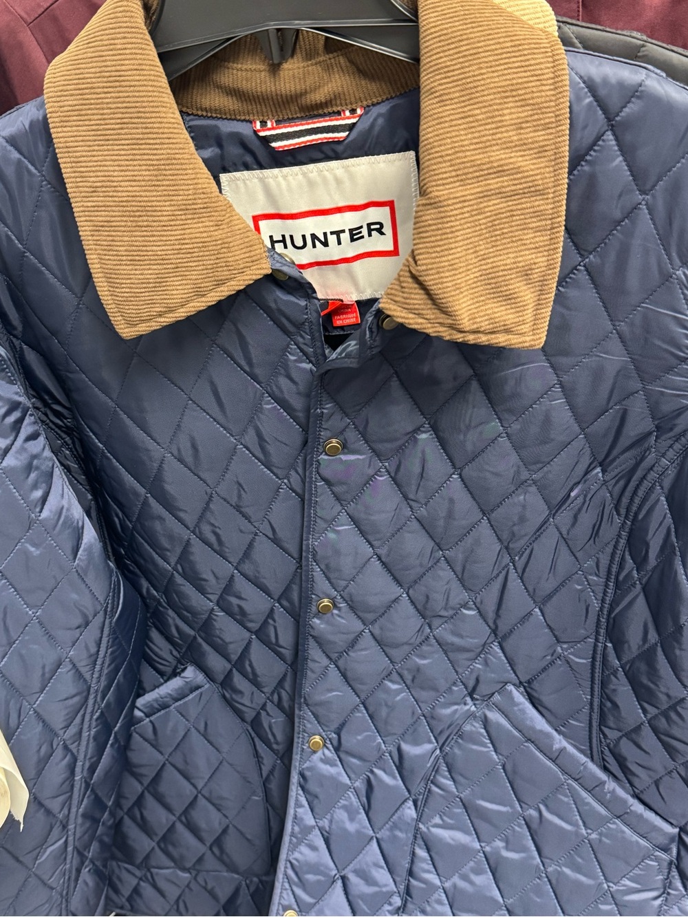 Hunter Quilted Navy Jacket with Brown Corduroy Collar